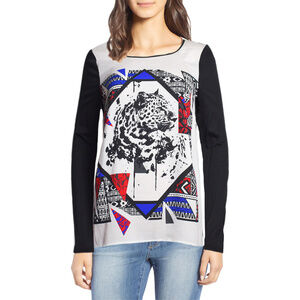 KENSIE Blouse Chiffon Long Sleeve Jungle Leopard